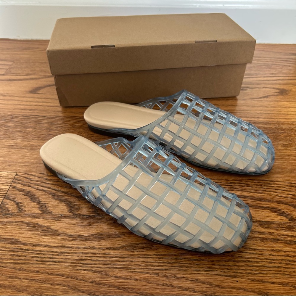 NEW Woven Slip-On Mules in Clear Blue Jellies